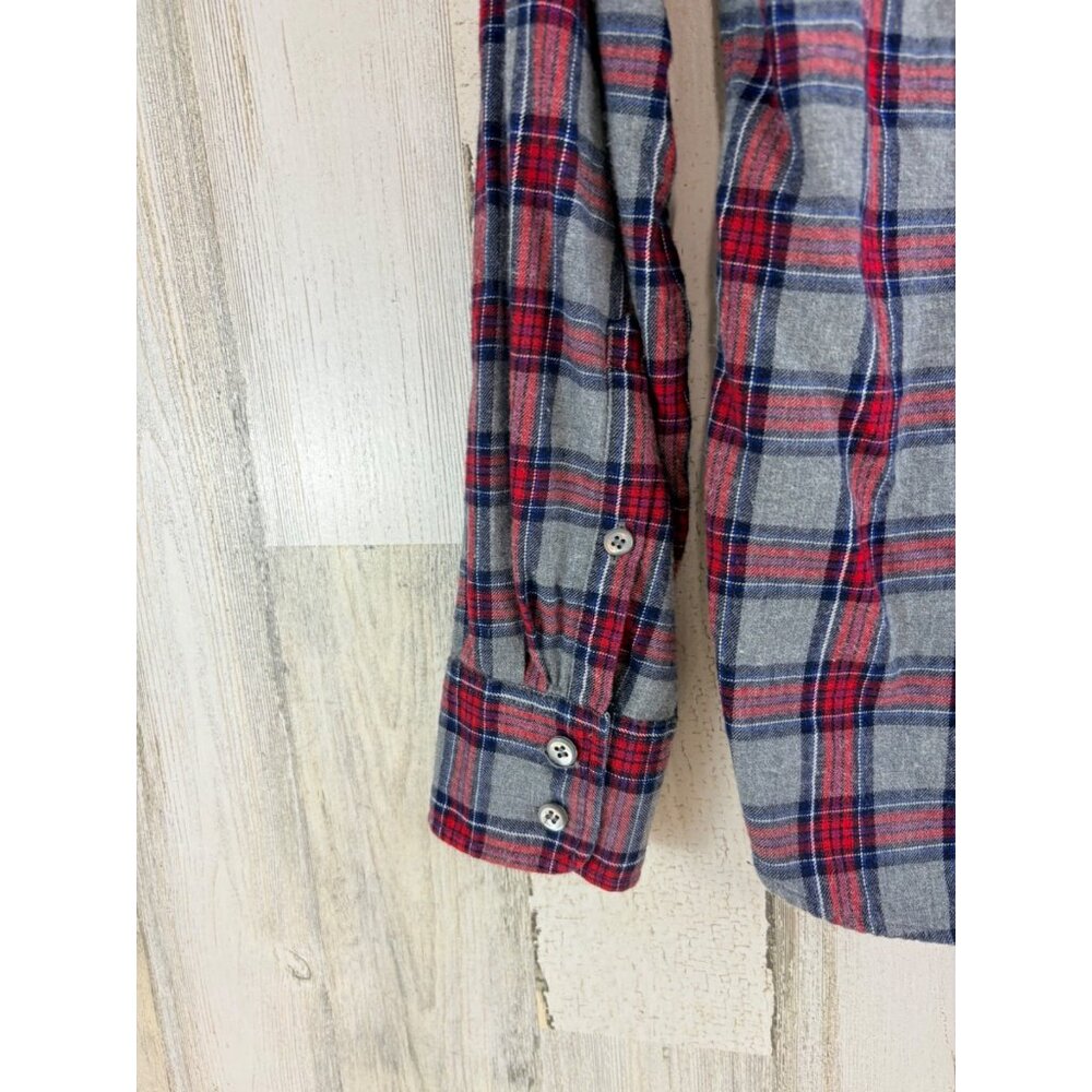 J Crew Boy Fit Plaid Flannel Button Down Shirt Gray Red Size 6 - Picture 8 of 10